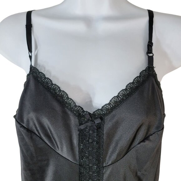 Sears Nylon Slip Black SZ 34 Lace Trim Average Knee Length Adj Doesn't Slip VTG - Picture 4 of 9